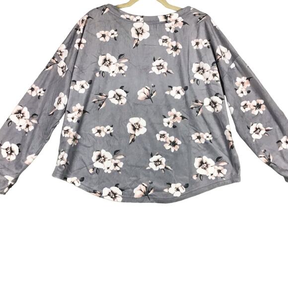 Tahari Women’s XL Floral Stretch Sleep Top – Soft Gray Lounge Shirt - Picture 2 of 14